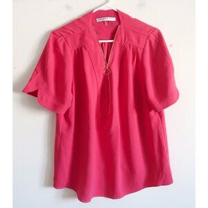 Trina Turk Pink Zip-Up Blouse - Size Large